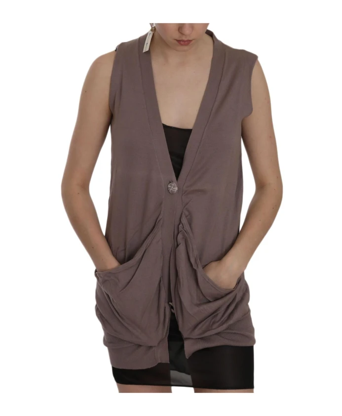 

Коричневый кардиган без рукавов с логотипом. Pink Memories, коричневый