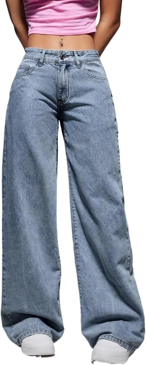 Женские классические джинсы Casual с косыми карманами на каждый день Wide Leg Generic, Light Wash