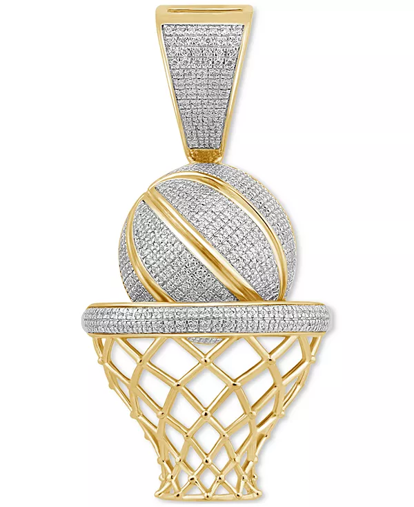 

Мужской баскетбольный мяч с сеткой и бриллиантовым паве (3/4 карата) из стерлингового серебра с покрытием из 14-каратного золота Macy'S, gold