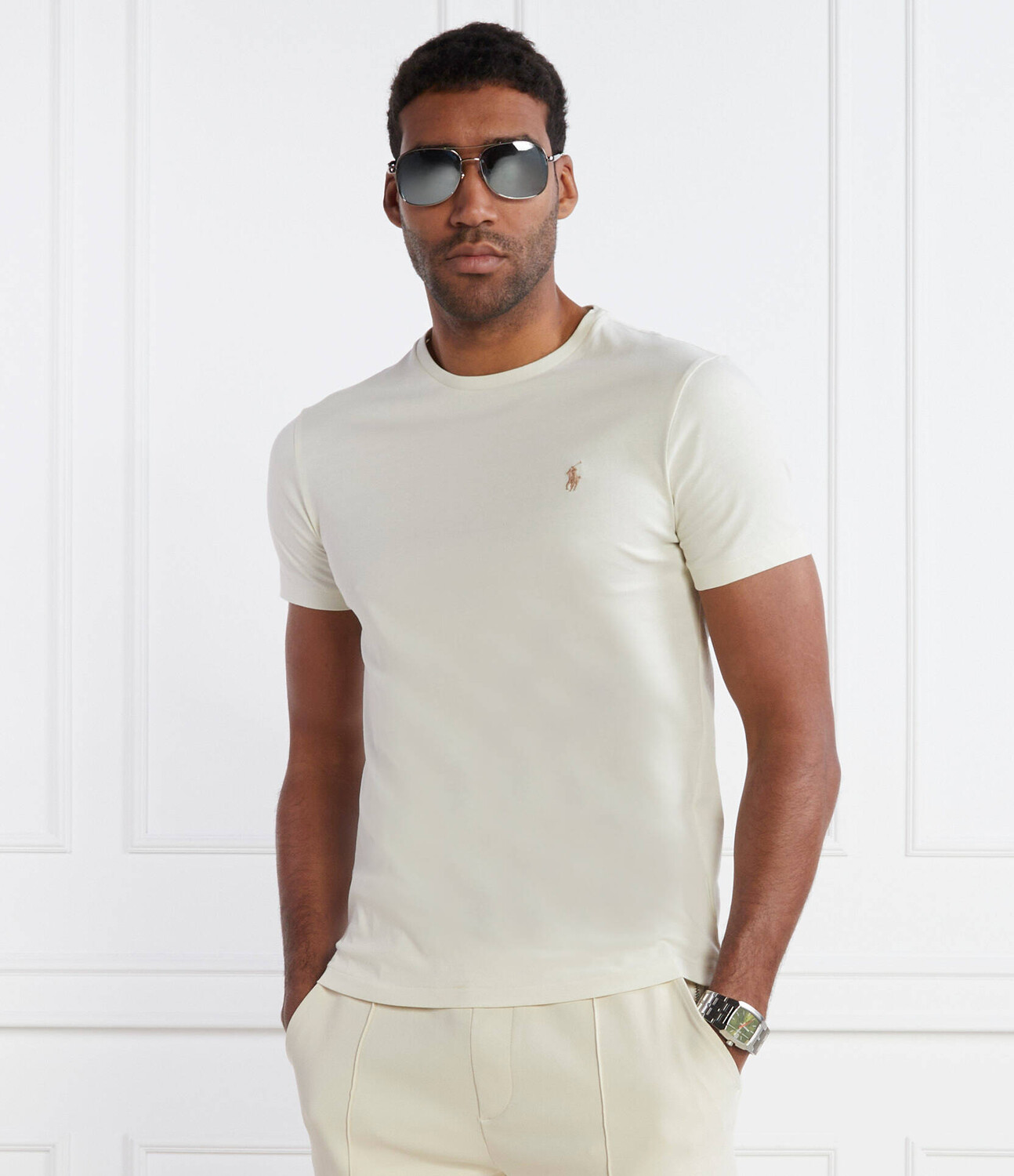 Футболка POLO RALPH LAUREN Slim Fit, экрю — фото 3