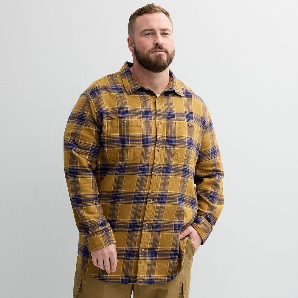 

Big & Tall Sonoma Goods For Life Фланелевая рубашка с длинными рукавами, цвет Mustard Blue Plaid