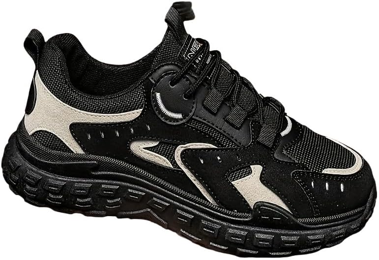 

Мужские модные спортивные кроссовки с толстой подошвой - дышащая сетчатая ткань и верх из ПУ, прочная подошва из ПВХ, шнуровка спереди, подходит для всех сезонов Clolinde, черный