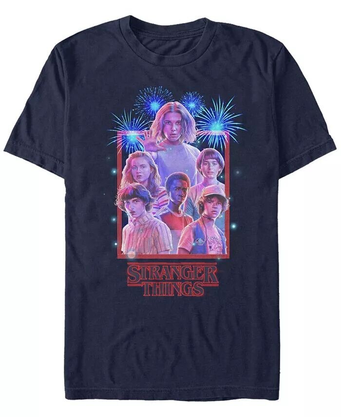 

Футболка с коротким рукавом для мужчин Stranger Things Group Shot Fireworks Poster Fifth Sun, синий