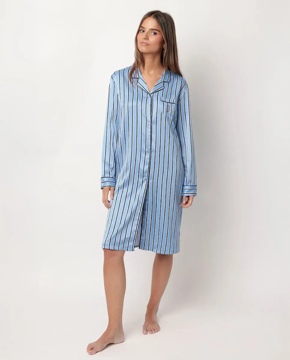 

Длинная женская ночная рубашка из синего сатина Admas, синий