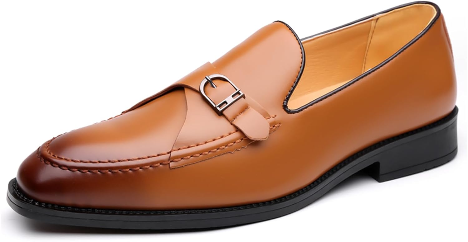 

Мужские лоферы Psieicwm из коричневой кожи с металлической пряжкой, с удобной конструкцией без шнурков, заостренным носком и невысоким каблуком, подходят для делового и повседневного ношения, поездок на работу и офисных мероприятий