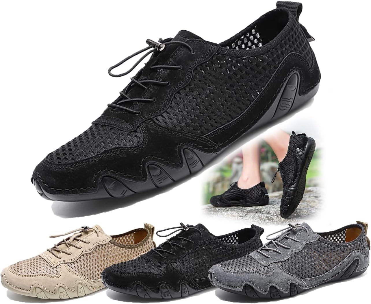 

Мужские легкие повседневные кроссовки, противоскользящие, дышащие, из сетчатого материала, слипоны для походов, прогулок, вождения и повседневной носки Generic, черный