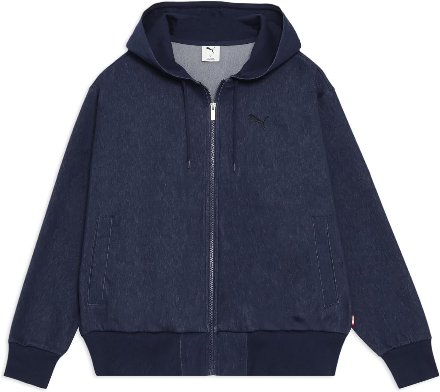 

Худи PUMA 693807 для мужчин, эластичный материал, защита от УФ-излучения, свободный крой, стиль ESS Elevated, джинсовая ткань, как у HD, темно-синий