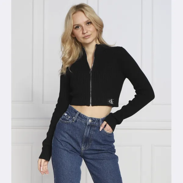 Укороченный кардиган с нашивкой Calvin Klein, черный — фото 2