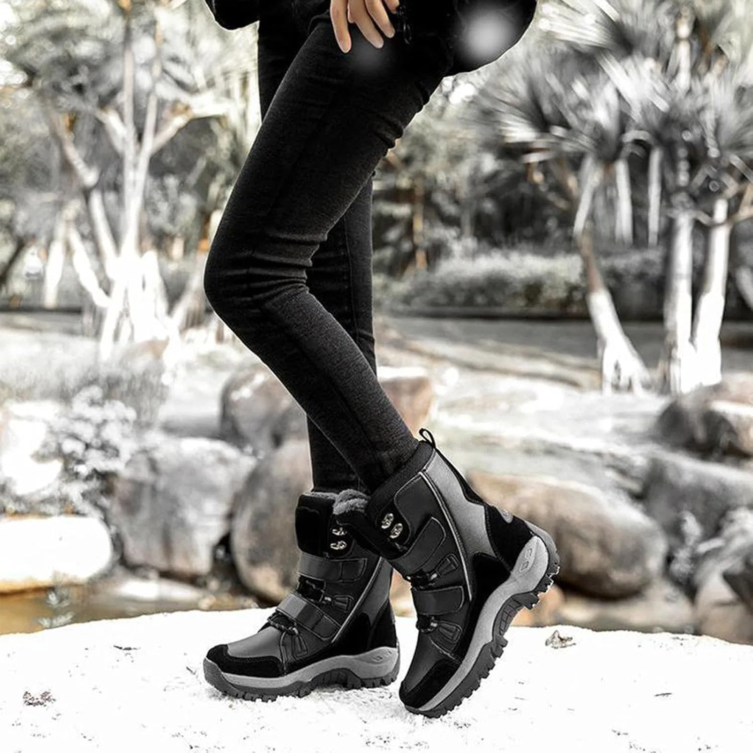 Зимние утепленные ботинки средней высоты с подкладкой и нескользящей подошвой, модель 2026 года Generic, Black — фото 2