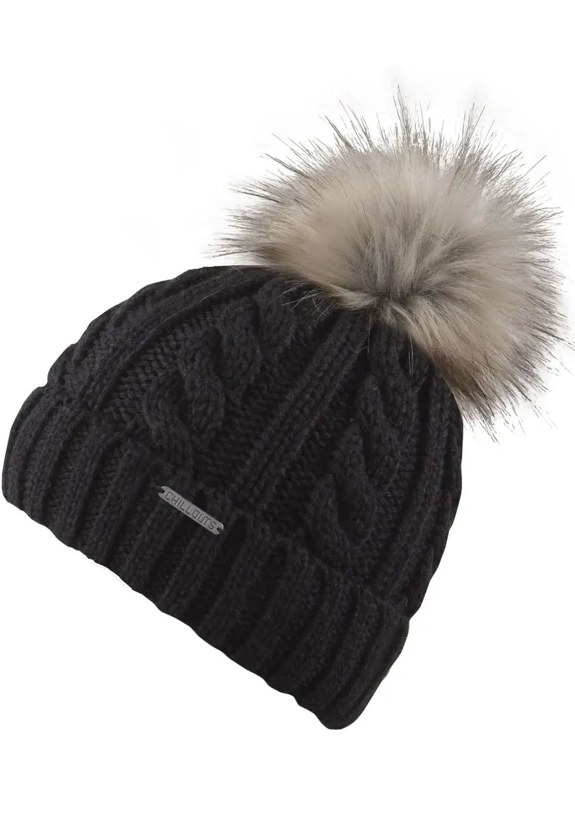 

Шапка Chillouts Bobble "Joan Hat", с помпоном из искусственного меха, узор "косы", черный