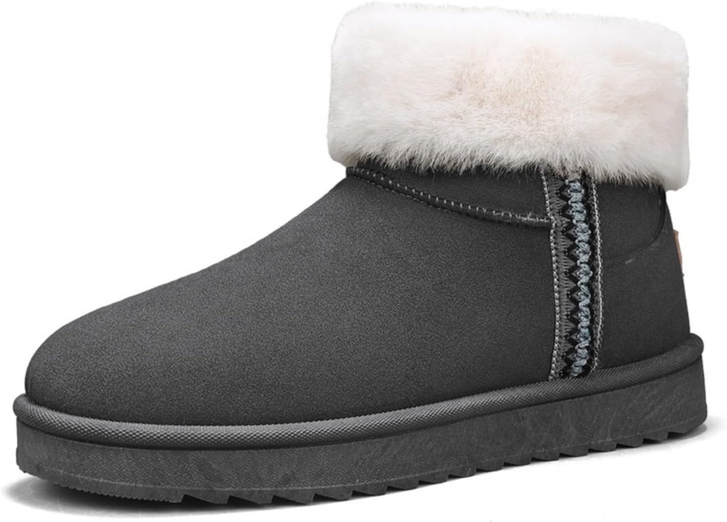 

Мужские зимние ботинки Khwfjas с флисовой подкладкой, теплые ботинки до щиколотки с пушистым воротником, морозоустойчивая обувь для улицы, удобные и стильные для снежных дней и повседневной носки, серый