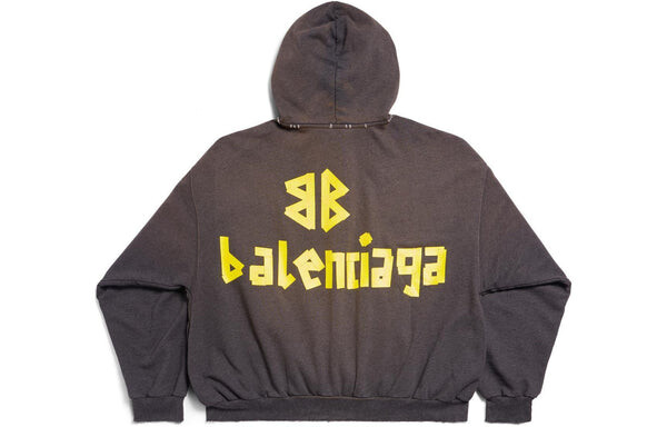 Толстовка tape type ripped pocket hoodie large fit 'dark grey' Balenciaga, серый — фото 2