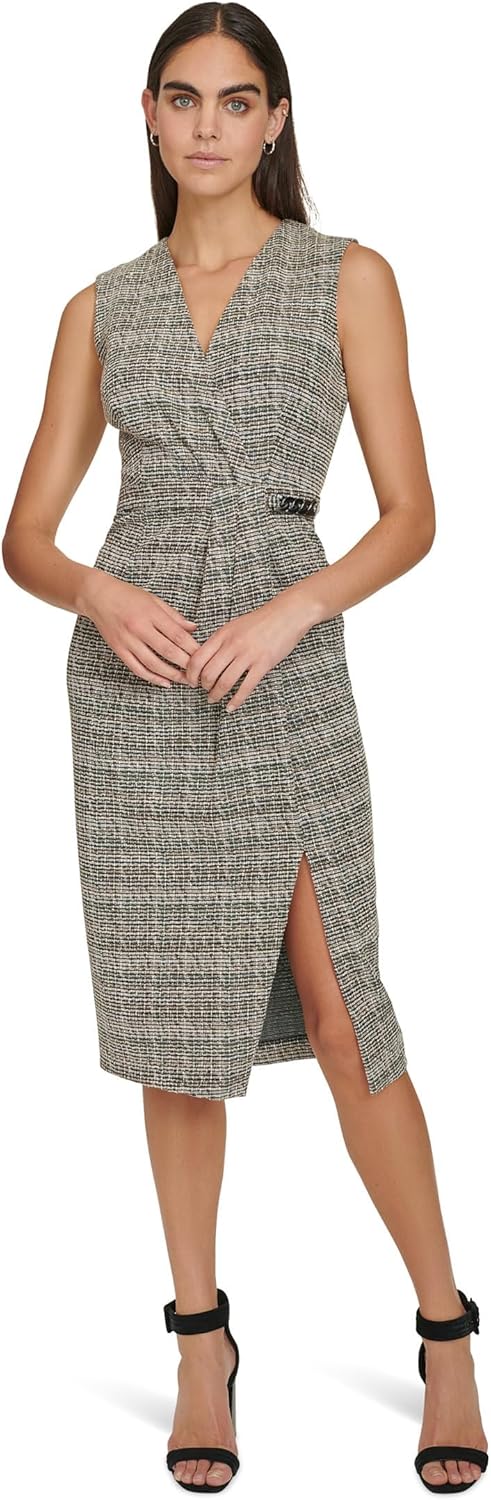 

Женское платье-халат из твида Calvin Klein с имитацией запаха, Black Multi