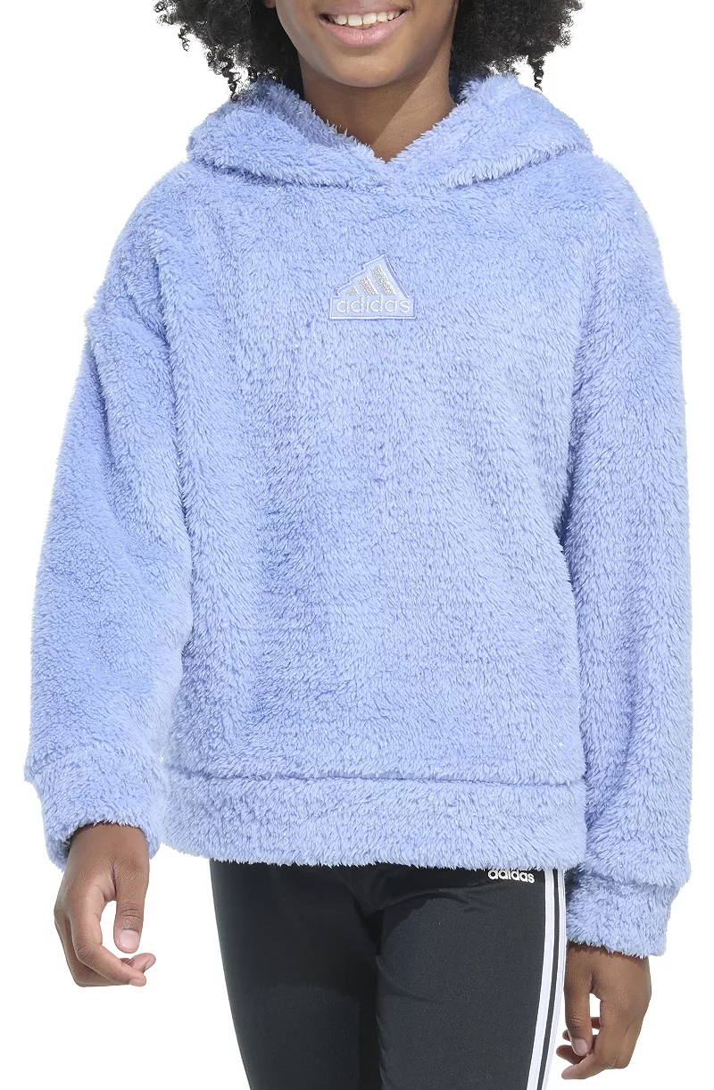 

Пуловер из шерпы с капюшоном Adidas Furry Lurex для девочек, цвет Blue Spark
