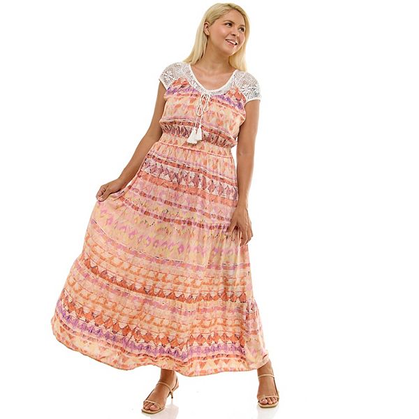 

Платье-макси с ярусной отделкой, кокеткой и вязаным узором Plus size Luxology, Navy Coral Ivory