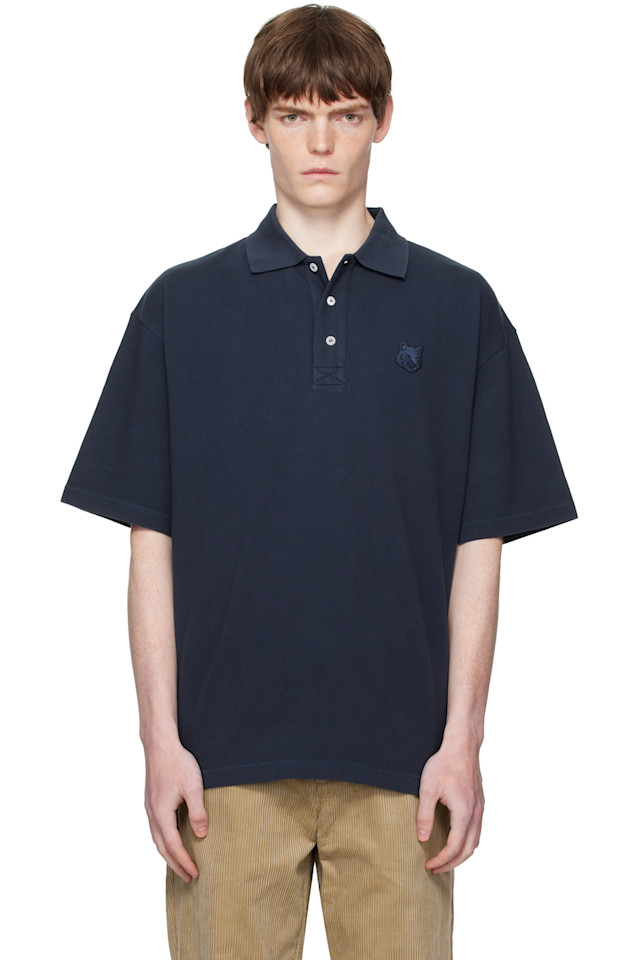 

Оверсайз-поло с нашивкой в виде головы лисы Maison Kitsuné, цвет deep navy