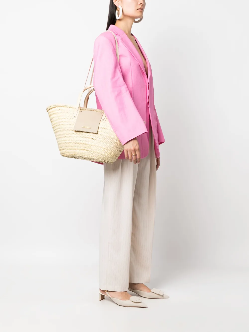 Сумка-тоут Le Panier Soli из рафии Jacquemus, нейтральный — фото 2