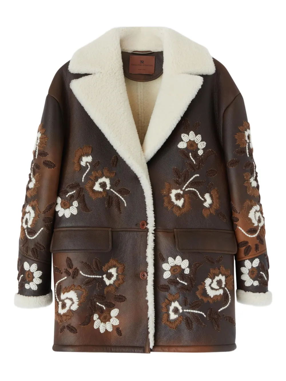 

Дубленка с цветочной вышивкой Ermanno Scervino, коричневый