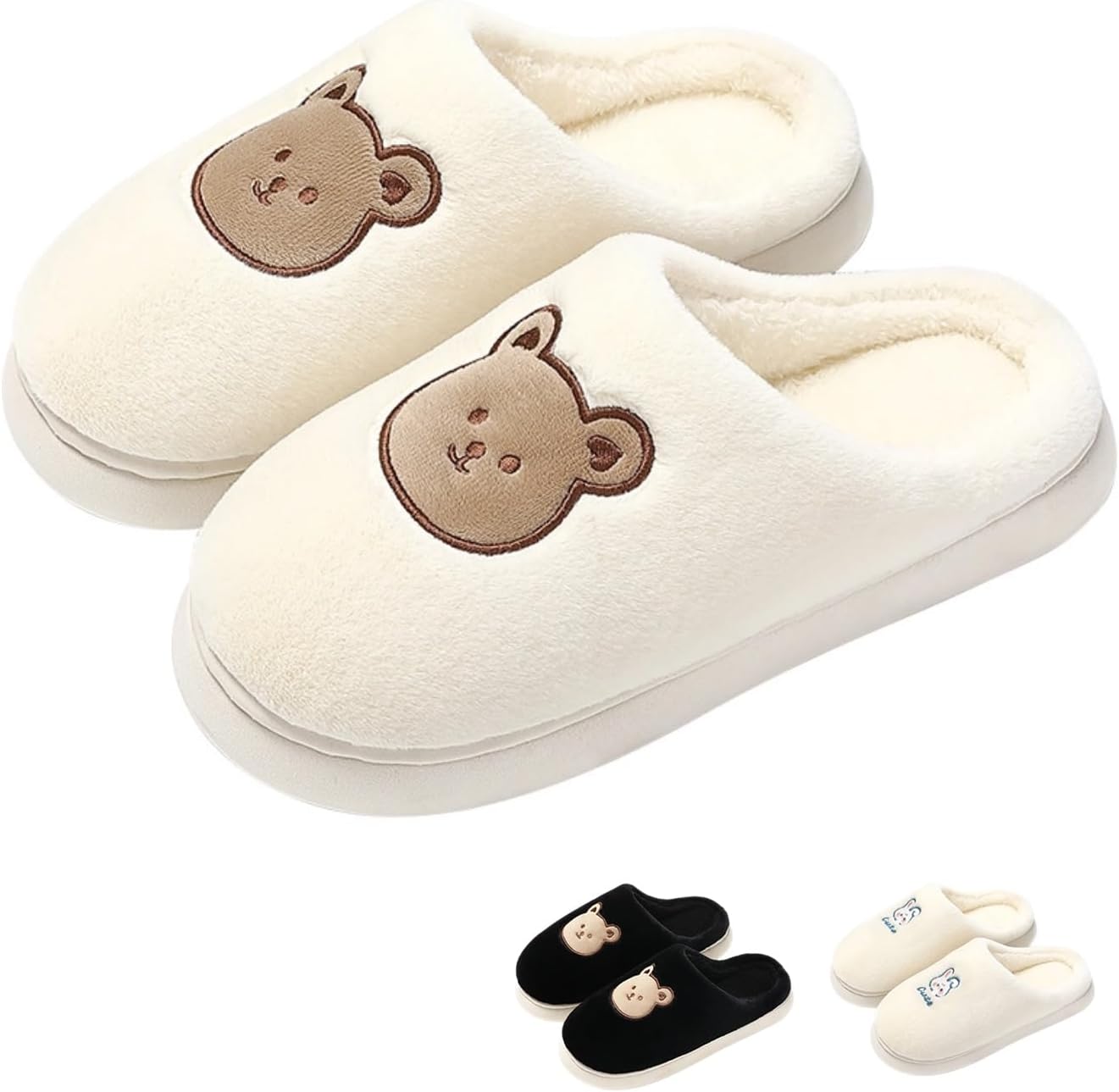 

Женские пушистые тапочки UNMULFC с изображением медведя, мягкие тапочки, плюшевые милые мультяшные тапочки, эстетика Y2K, милые домашние тапочки для путешествий, комнатная обувь, теплые, нескользящие, для пары, мужские тапочки, белый