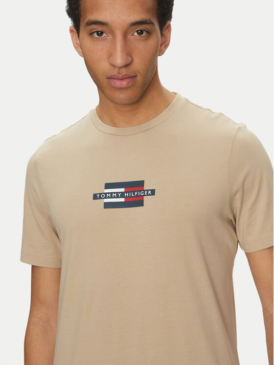 Футболка обычного кроя Flag Box MW0MW38636 Tommy Hilfiger, бежевый — фото 4