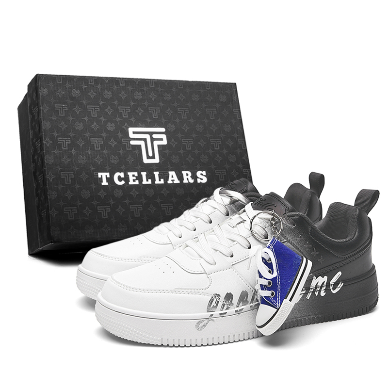

TCELLARS Скользоустойчивые, износостойкие, легкие, увеличивающие рост низкие скейтборд-кроссовки унисекс бело-черные (граффити) с подвеской для скейтборд-кроссовок