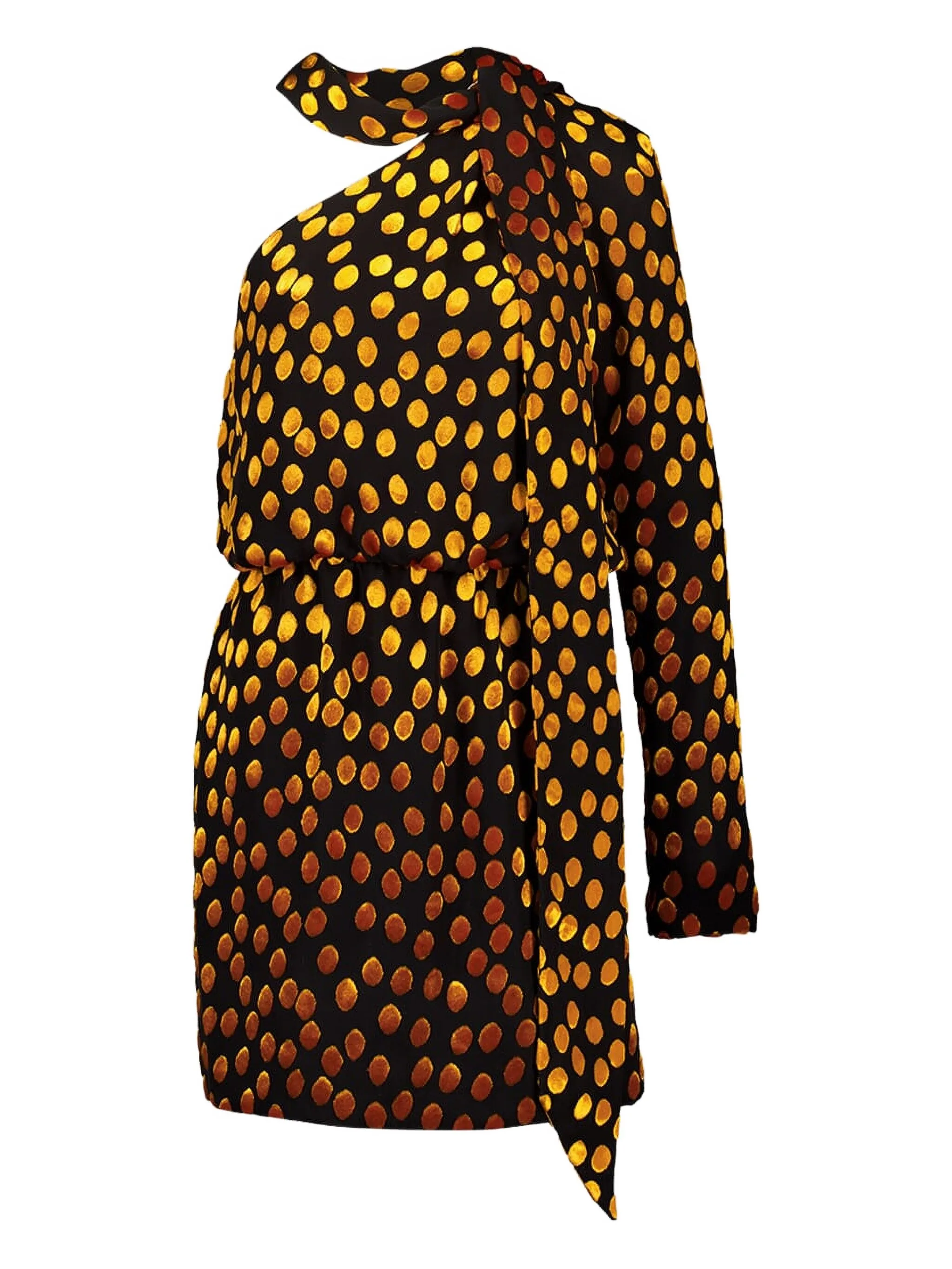 

Платье мини в горох на одно плечо Saint Laurent, черный