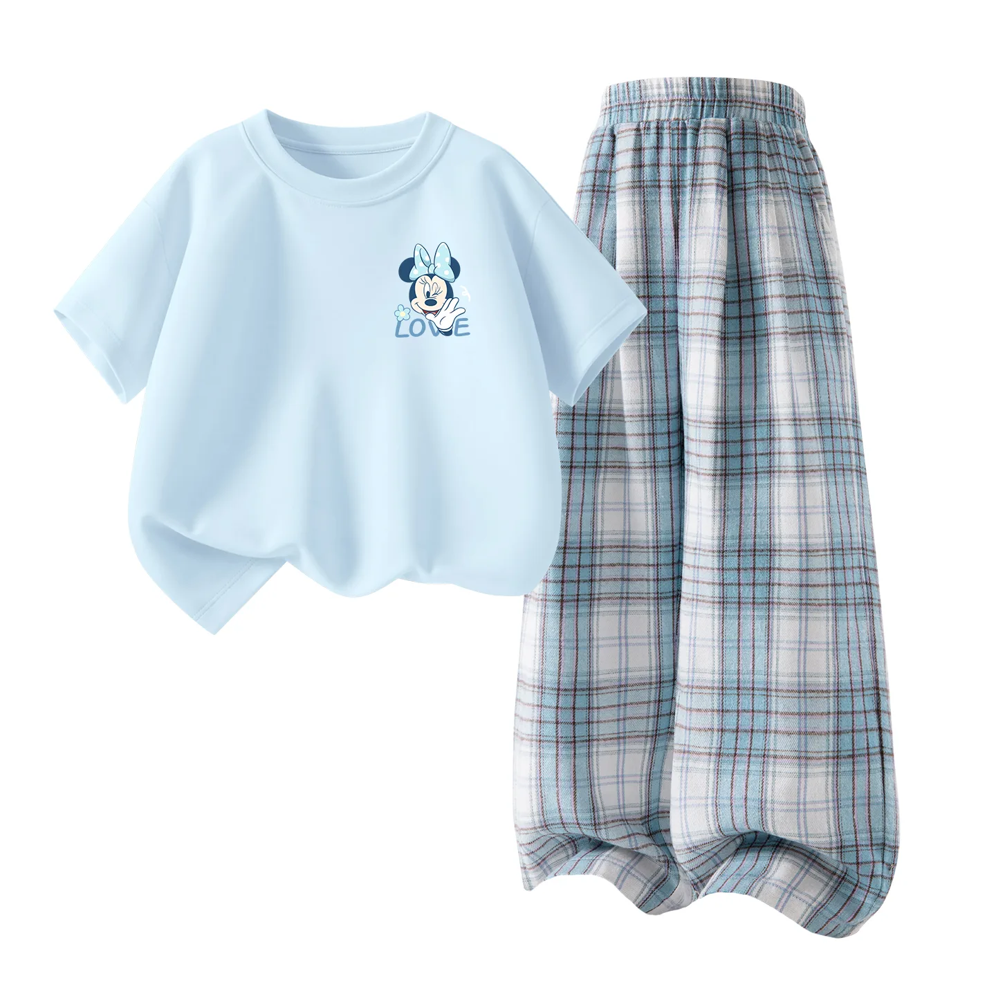 Детская спортивная футболка с круглым вырезом Disney, Di Hello Nini K White+Solid Color White Cloud Blue — фото 3