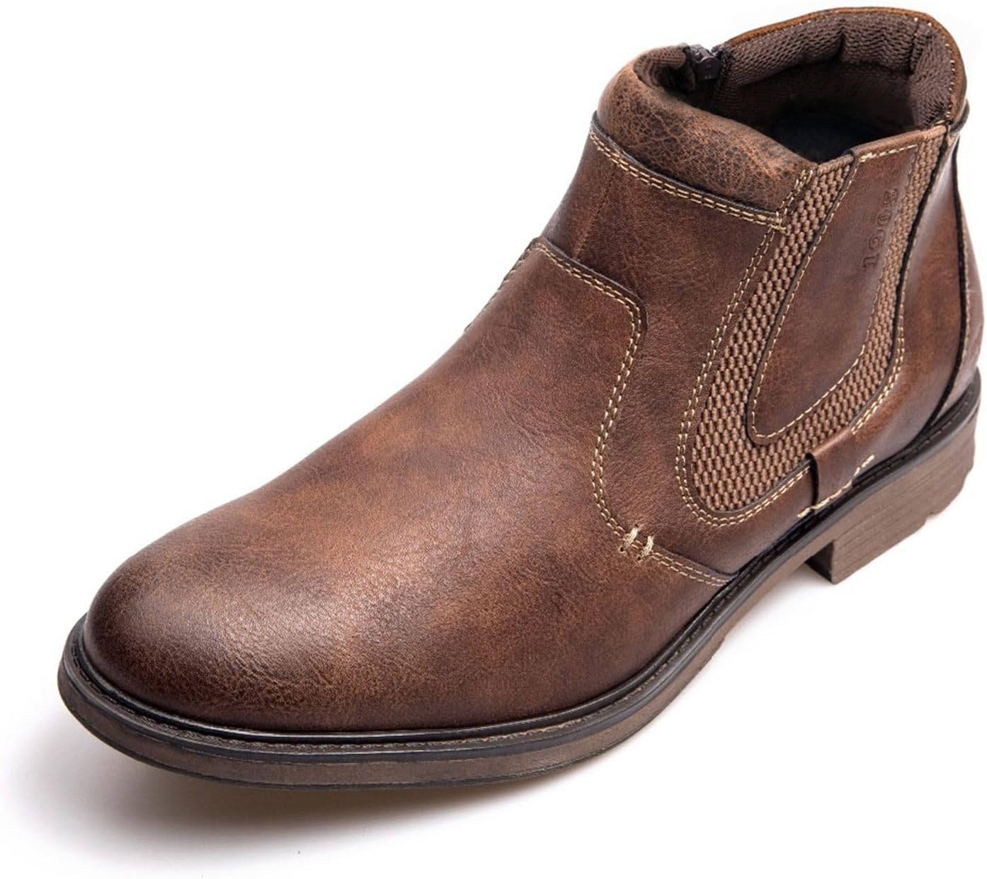 

Мужские повседневные мотоциклетные ботинки с боковой молнией, из синтетической кожи, без шнурков, легкие, противоскользящие чукка-бутсы Generic, коричневый