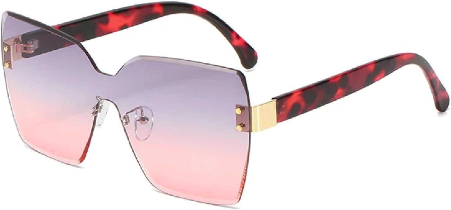 

Роскошные цельные солнцезащитные очки в крупной оправе, модные, без оправы, с заклепками, летние, для путешествий, с защитой от УФ-излучения UV400 TKKTLLT, Leopard Gray Pink