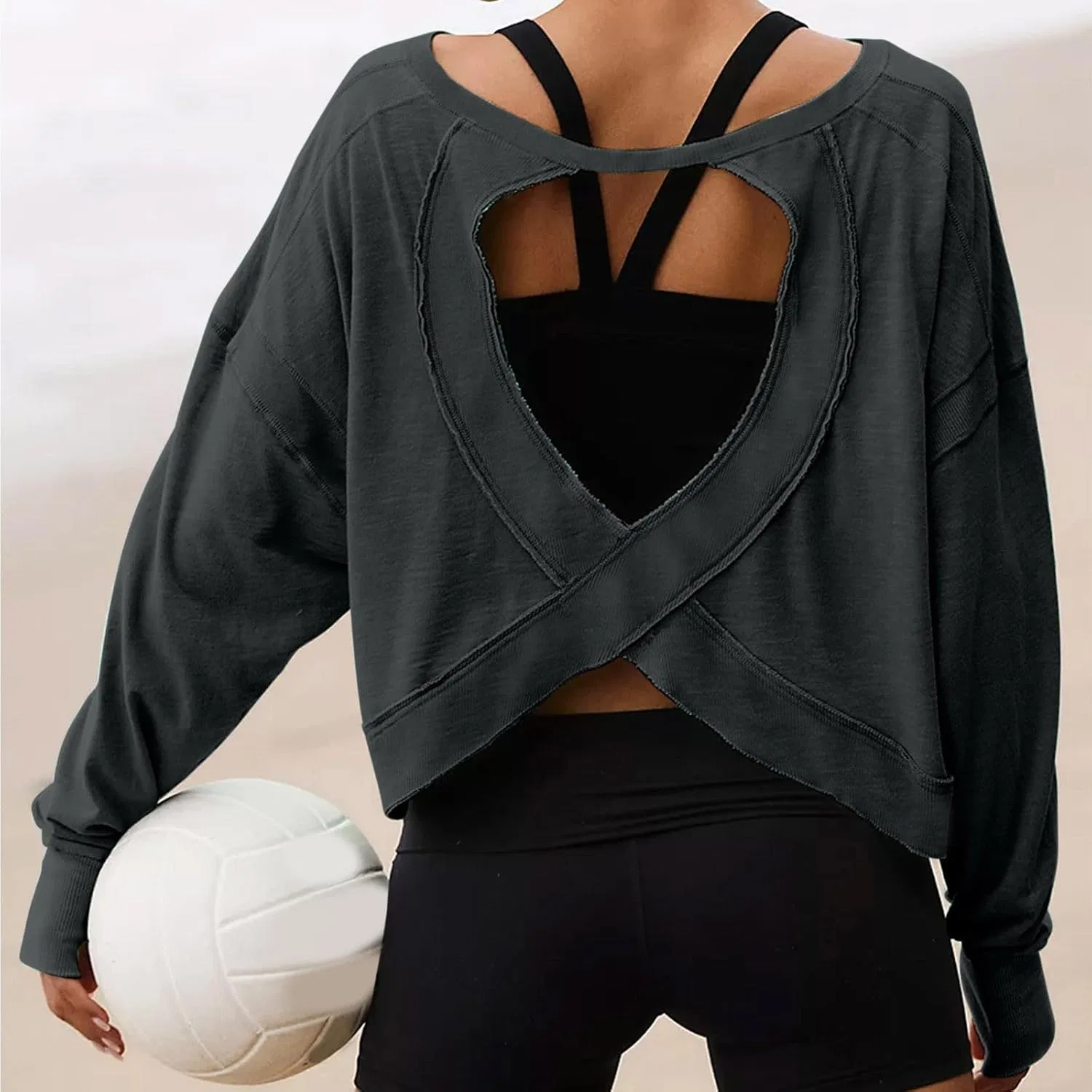 Женская футболка для бега с открытой спиной, Generic, D-624 Black — фото 4
