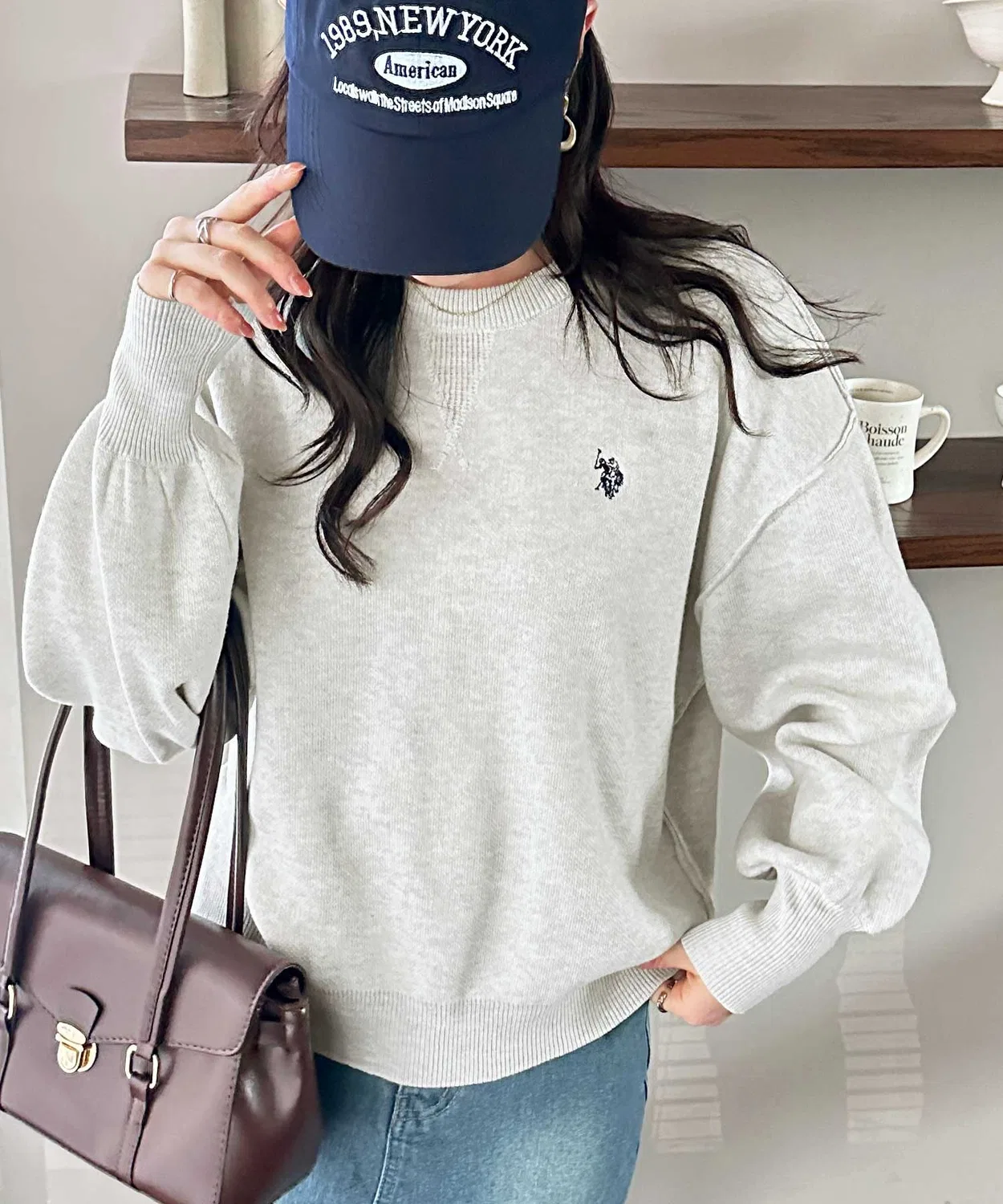 Свитшот U.S. POLO ASSN. с вышивкой, овсяный