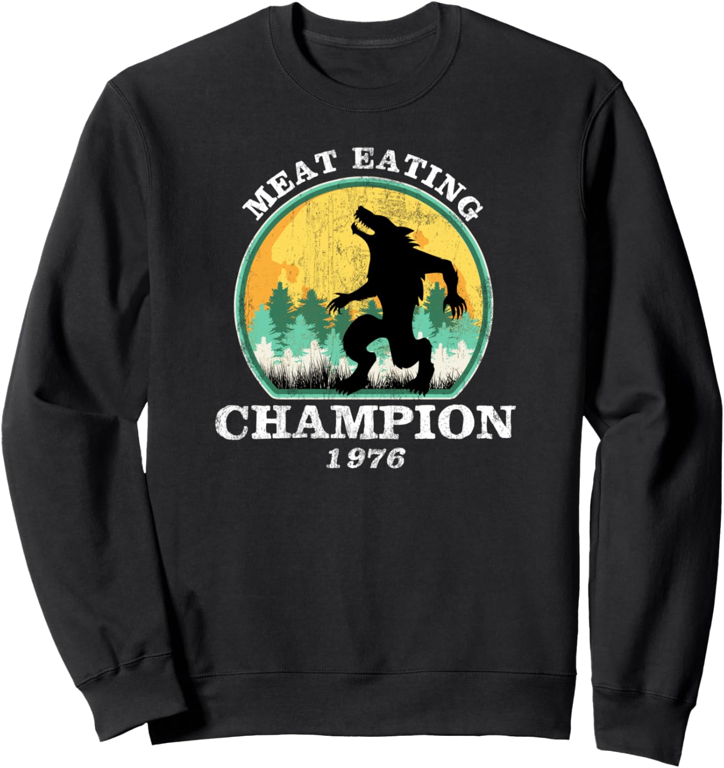 

Футболка с винтажным дизайном «Чемпион по поеданию мяса 1976» с изображением оборотня Mojitomo Halloween Designs, черный