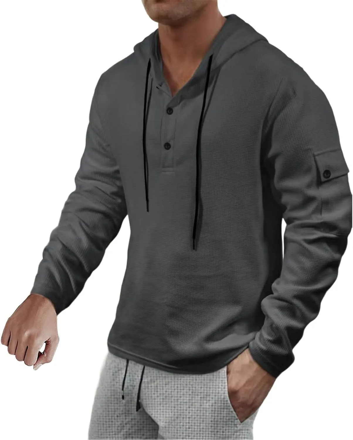 

Мужской пуловер с капюшоном на пуговицах, легкий и свободный, однотонный Floleo