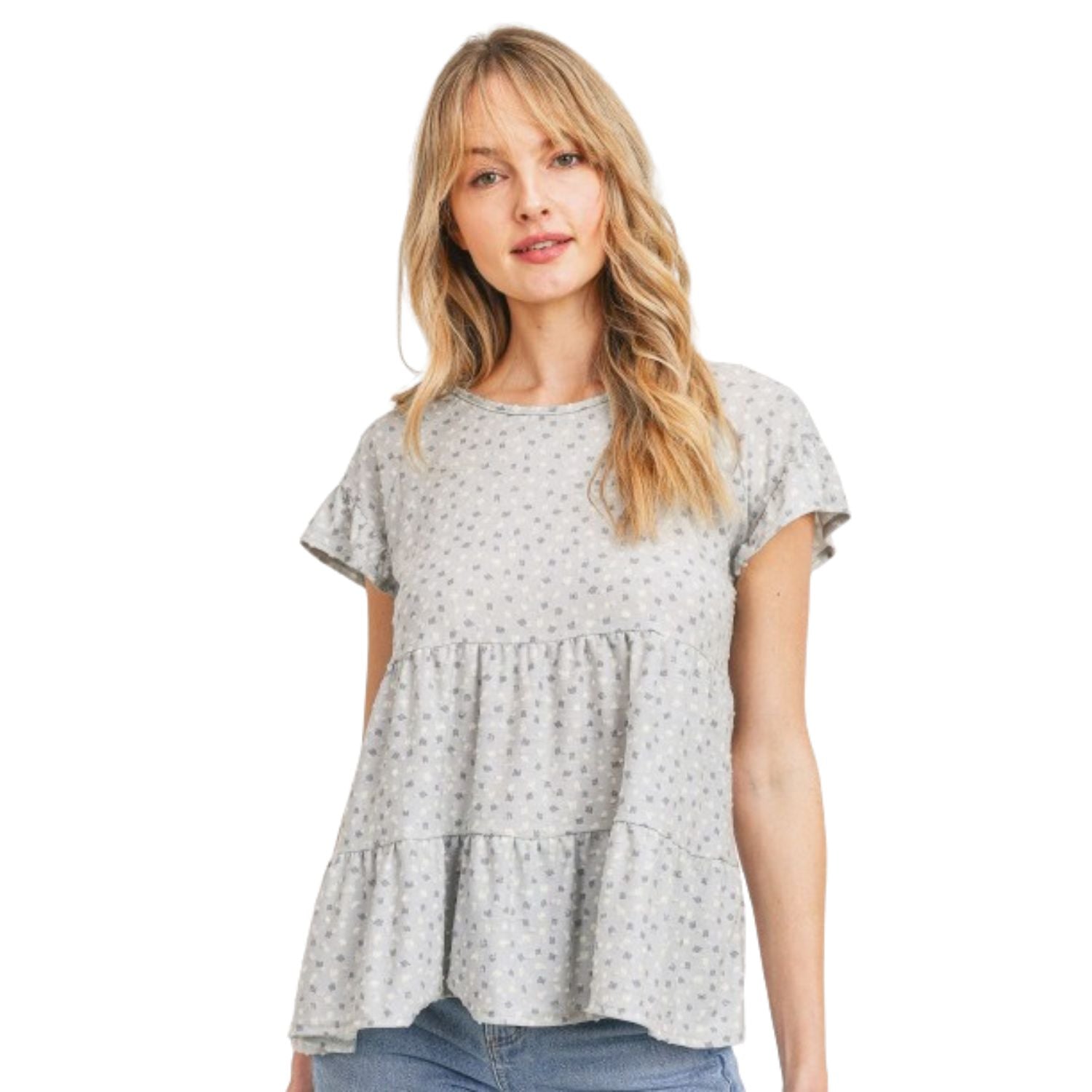 

Топ из джерси с короткими рукавами и оборками в горошек FASHNZFAB, цвет sage multi