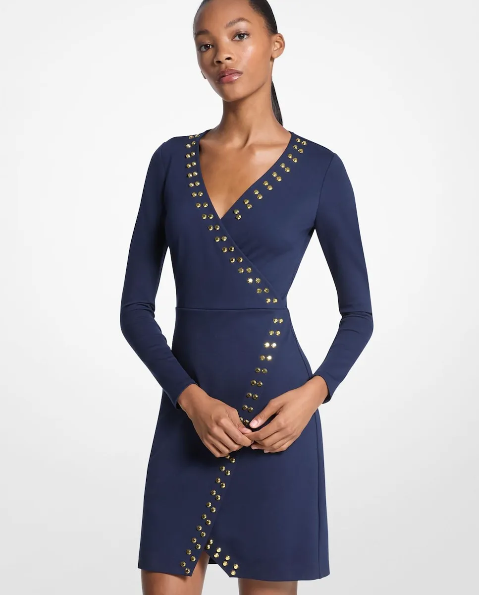 

Короткое платье с длинными рукавами и заклепками Michael Michael Kors, темно-синий