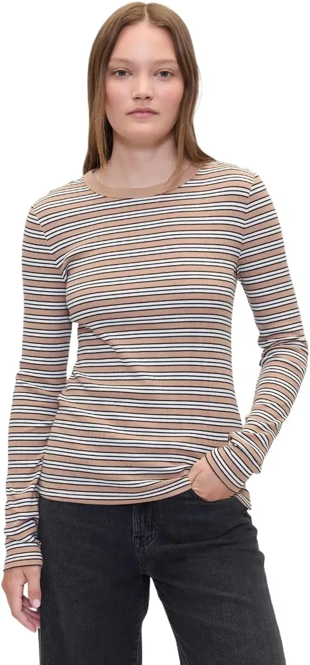 Блуза с длинным рукавом, Essential Rib Top, GAP, верблюжий полоска