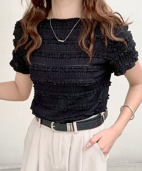 

Топ с короткими рукавами и присборенными оборками Riff, черный