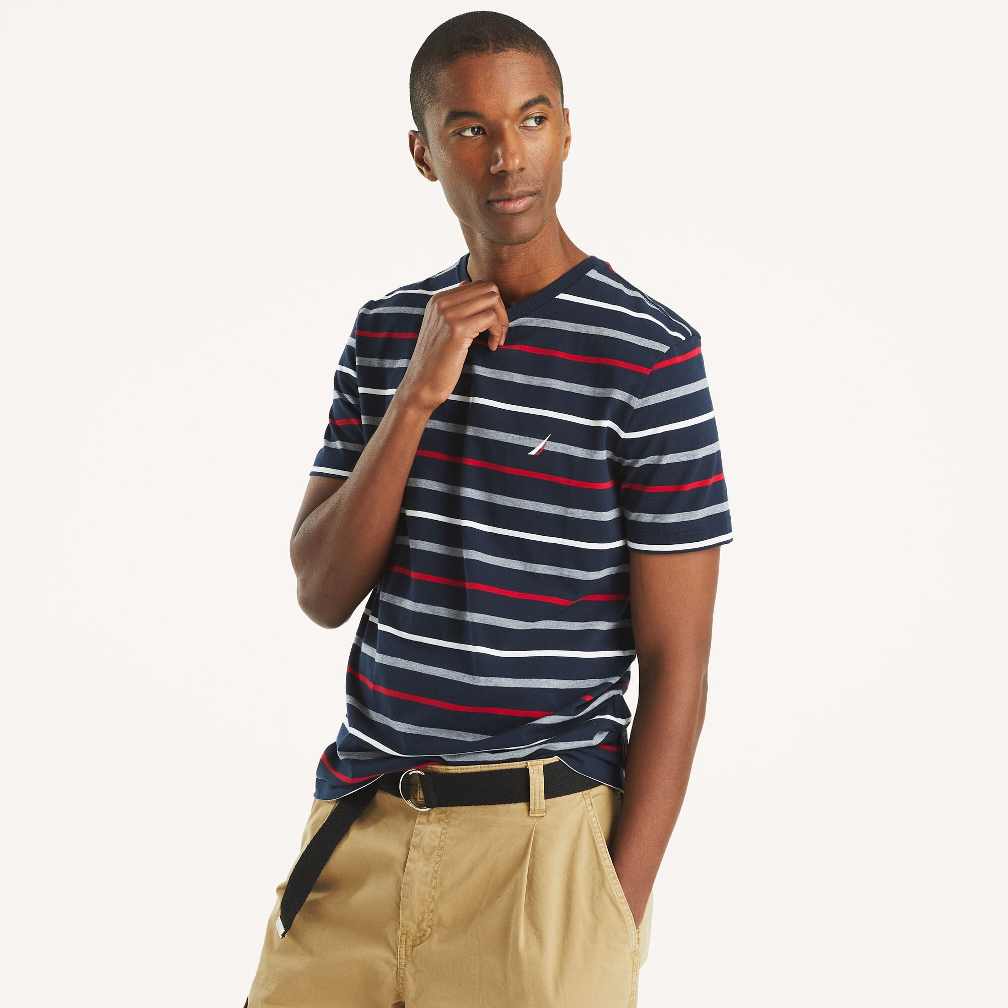 

Футболка Nautica Mens Navtech Striped Crewneck, темно-синий