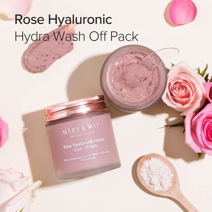 Маска для лица Mary&May — Vegan Rose Hyaluronic Hydra Смываемая - Очищение пор Контроль кожного сала Длительное, 125 г — фото 2