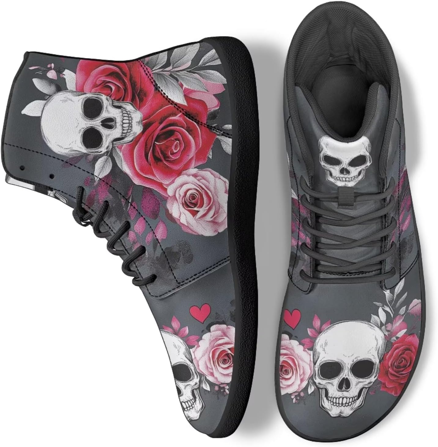 

Кроссовки-босоножки с высоким верхом Skull для работы, бега и ходьбы, противоскользящие, для женщин и мужчин Ecaestolph, Cartoon Skull Pink Red Rose