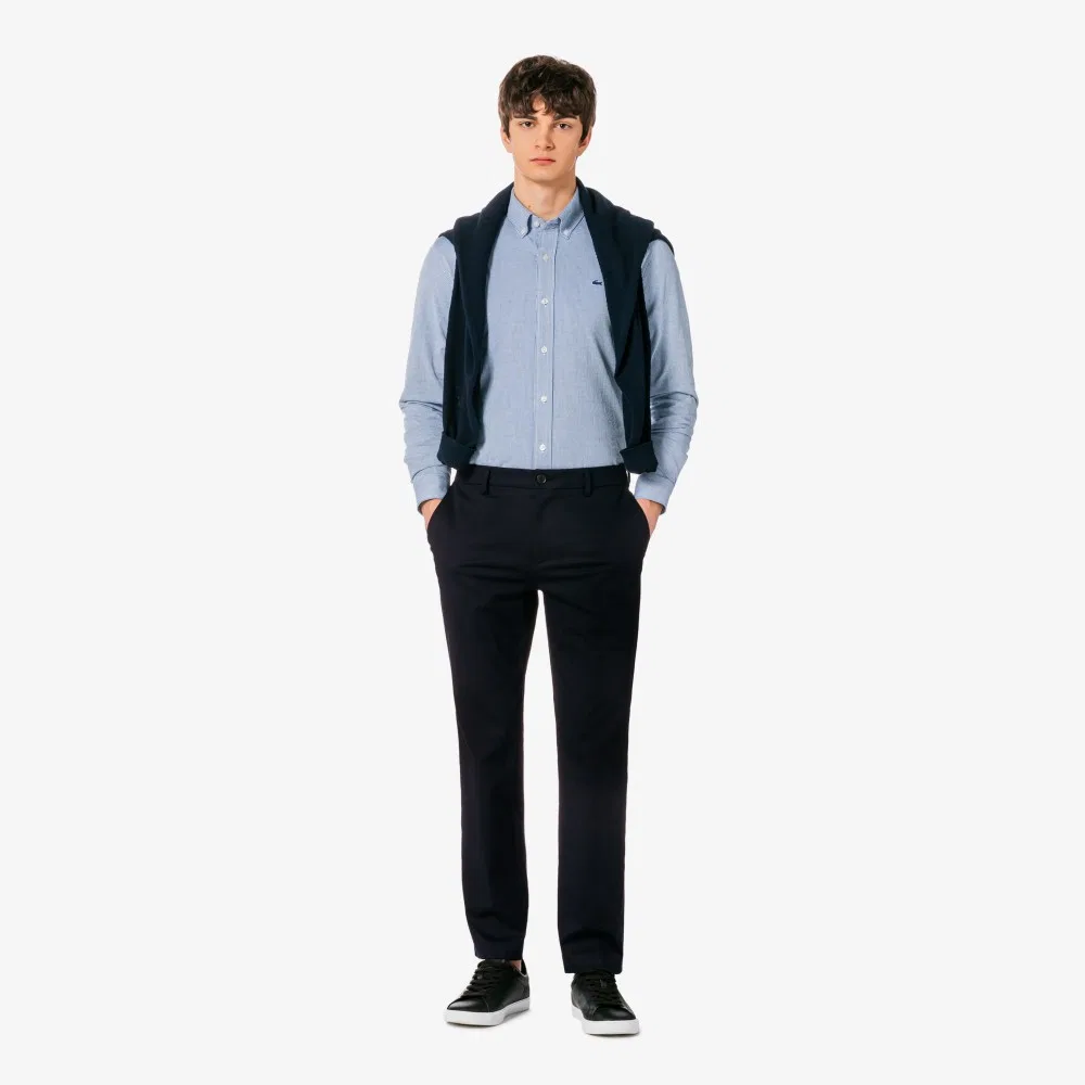 Мужские чиносы в рубчик стрейч тёмно-синие от Lacoste — фото 4