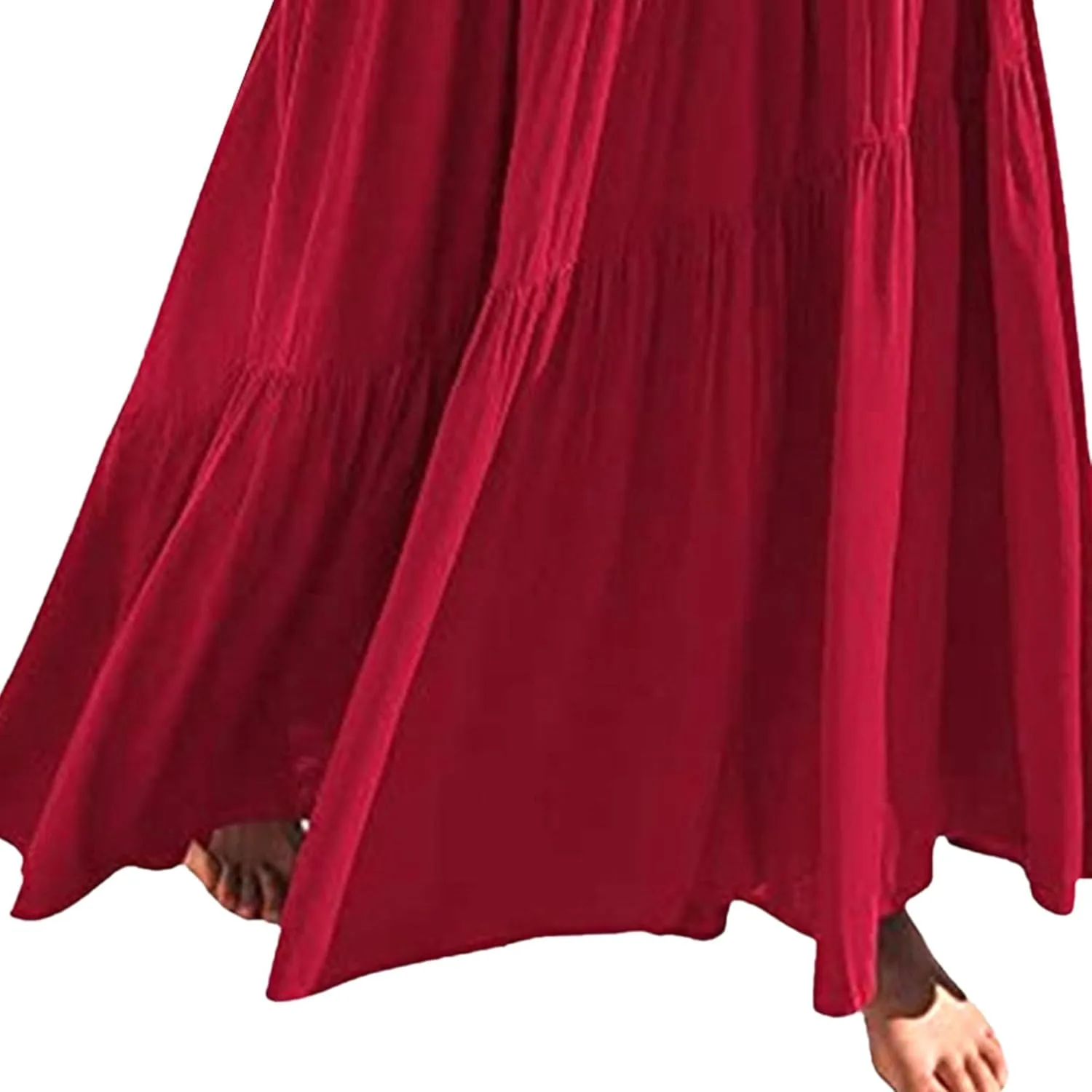 Женское платье Easter Dress летнее повседневное бохо с цветочным принтом макси с круглым вырезом струящееся для пляжа и отпуска Generic, красный — фото 2