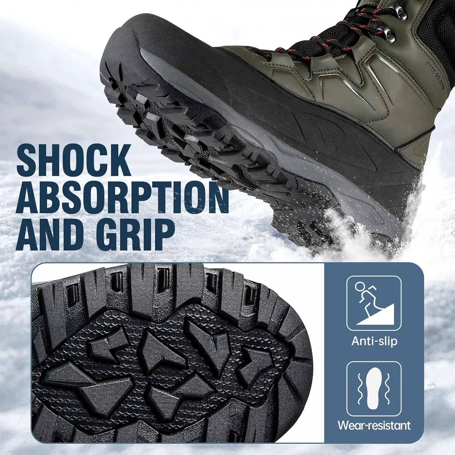 

БЕСПЛАТНЫЕ СОЛДАТСКИЕ Сапоги для мужчин зимние водонепроницаемые противоскользящие для активного отдыха и работы Name ‎FREE SOLDIER, зеленый