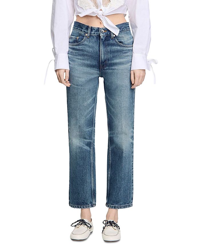 

Высокие джинсы с эффектом потертости в цвете Blue Jean Sandro, синий