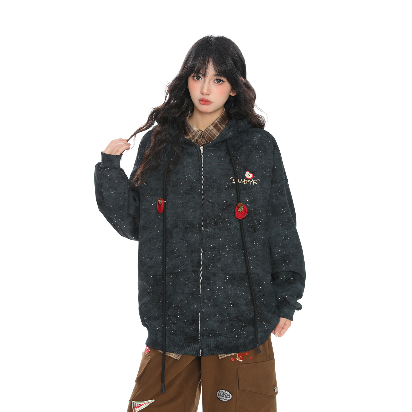 

Толстовка Unisex Hooded Moderate Cardigan NEVER RULE, черный fleece-lined[with free floral pin]