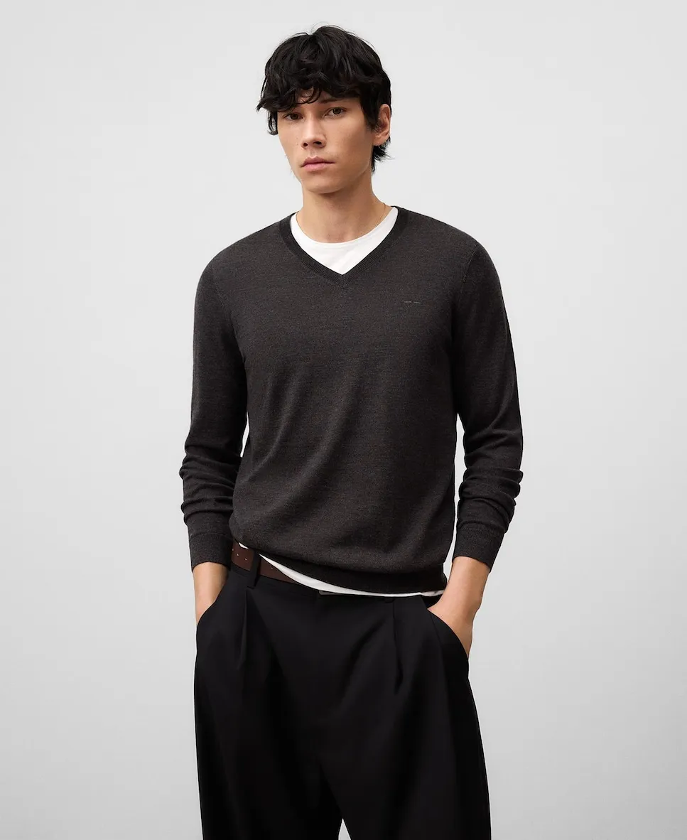 

Мужской джемпер из шерсти мериноса с V-образным вырезом Adolfo Dominguez, индиго