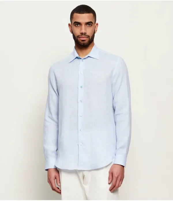 Льняная рубашка regular fit Emporio Armani, небесно-голубой