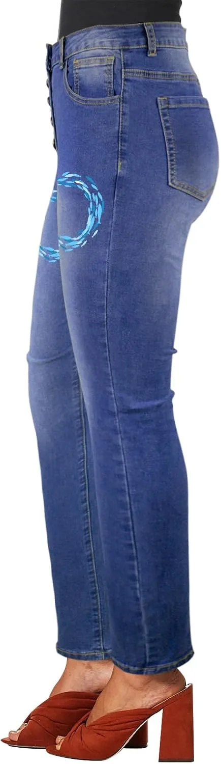 Женские джинсы с высокой талией Casual Stretch Denim Pants 5 Button Push Up Butt Lifting Skinny — фото 2