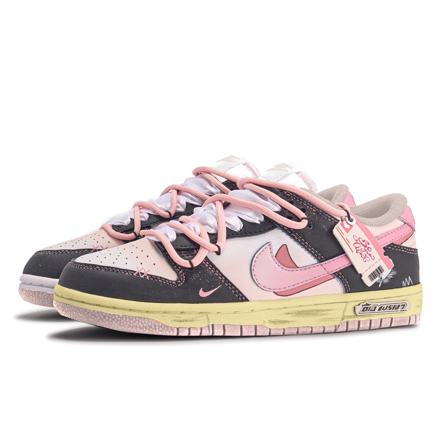 

Кроссовки Nike Dunk Skateboard Shoes Women's Low-Top Black Pink, черный/розовый