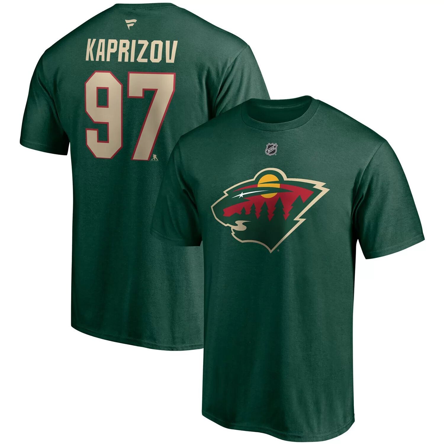 Мужская зеленая футболка с логотипом Кирилла Капризова Minnesota Wild Authentic Stack с именем и номером Fanatics — фото 4